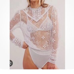 Free People White Crochet Lace Blouse